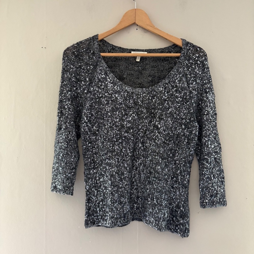 Eileen Fisher Womens Shimmer Karma Pullover Size XS Gray Linen Blend Scoop Neck